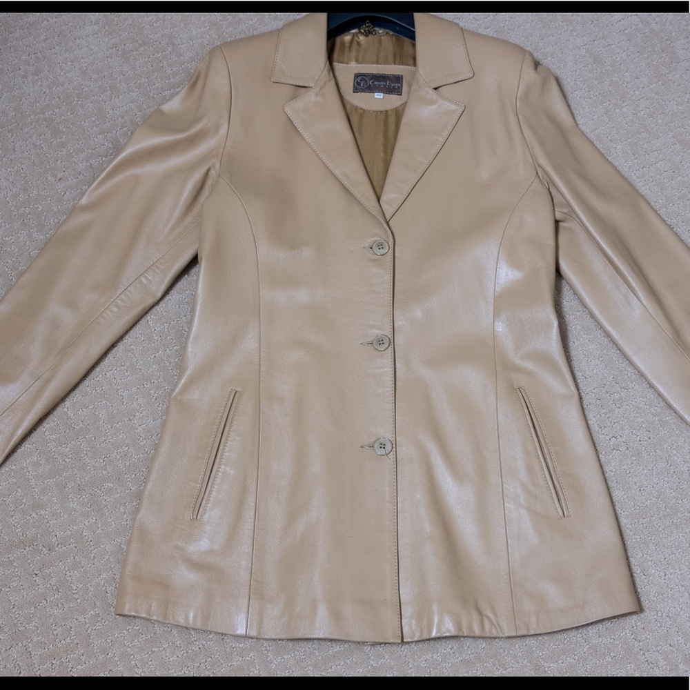 Cinzia Picci Tan leather mid thigh length blazer